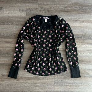 Vintage Victoria's Secret Black Floral Long Sleeve Top
